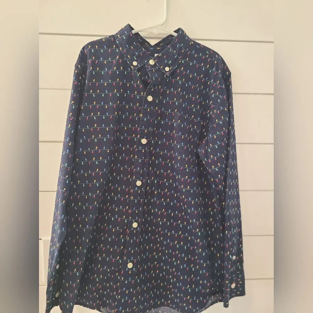 Boys Navy Shirt String Of Holiday Lights